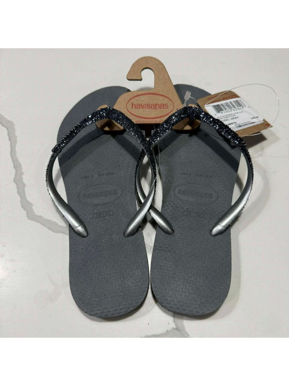 Havaianas Women's Slim Glitter II Flip Flop Sandal Steel Grey US 6